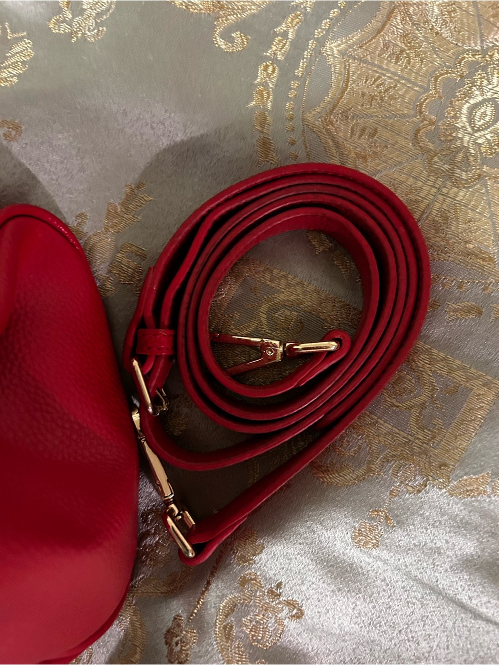 Terzetto Red Leather Satchel with Gold Accents - Picture 3 of 8
